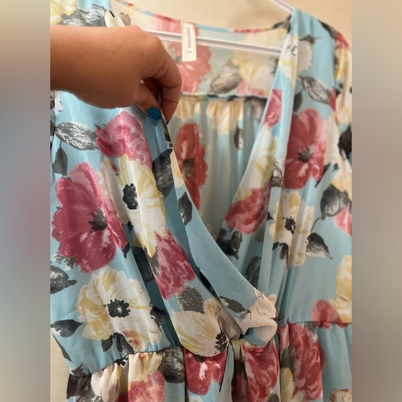 ⚫️ BOGO Peppermint blue floral sheer summer mini dress long sleeve size large - Picture 7 of 9